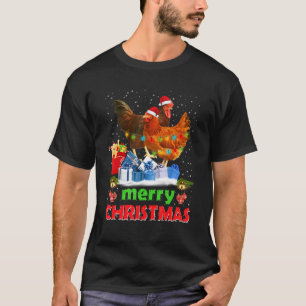 Camiseta Frango Feliz Natal Com Chapéu de Papai Noel Galinh