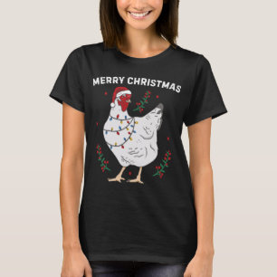 Camiseta Frango Feliz Natal Engraçado Santa Hat Chicken Li