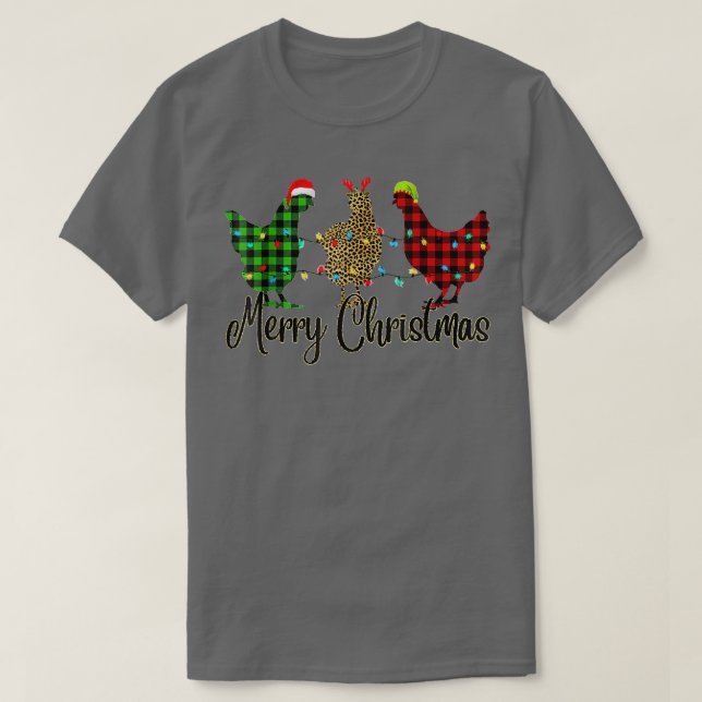 Camiseta Frango Feliz Natal Vermelho Xadrez Verde Leopard P (Frente do Design)