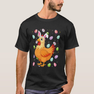 Camiseta Frango Feliz Páscoa Caça ao Ovo Orelha de Coelho F