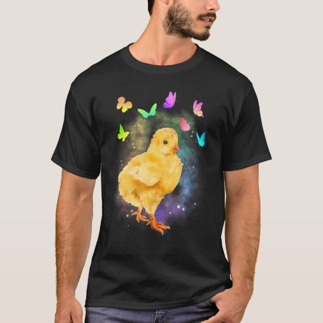 Camiseta Frango Fofo Com Borboletas Frango Bebê colorido (Frente)