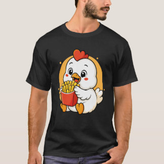 Camiseta Frango Fofo Comendo Batatas Fritas Engraçado Anima