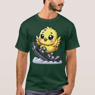 Camiseta Frango Fofo Prancha de Neve Cartoon Esportes de In