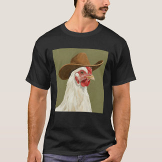 Camiseta Frango Fofo Vestindo um Chapéu de Cowboy