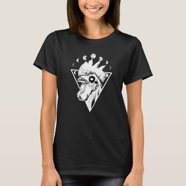 Camiseta Frango Gótico Arrepiado Com Fase Lunar Crescente (Frente)