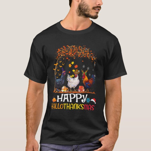 Camiseta Frango Halloween Feliz HalloThanksMas Outono Do qu (Frente)
