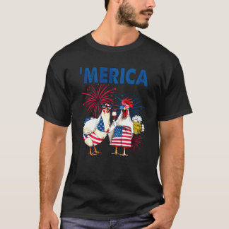 Camiseta Frango Merica Bandeira Americana Frango Cerveja En