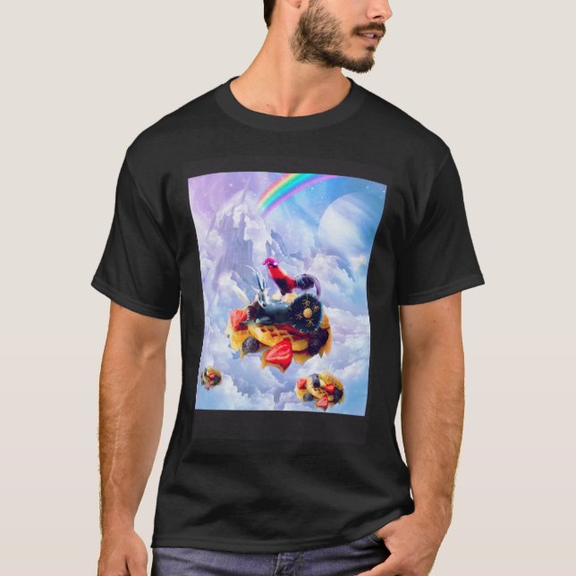 Camiseta Frango Montado em Gazela nas Nuvens e Waffles (Frente)