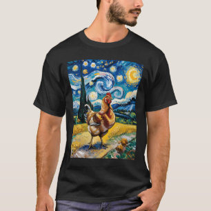 Camiseta Frango Noite Estrelada Van Gogh Estilo Fazenda de