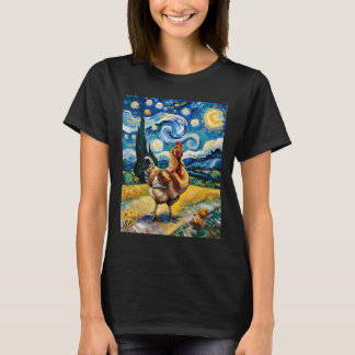 Camiseta Frango Noite Estrelada Van Gogh Estilo Fazenda de 