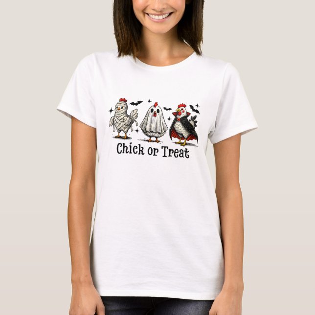 Camiseta Frango ou Guloseima Galinhas Engraçadas de Hallowe (Frente)