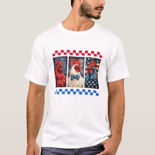 Camiseta Frango Patriótico 4 de Julho Galo Bandeira America