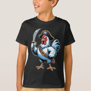 Camiseta Frango Pirata Feroz Com Espada E Chapéu De Capitão