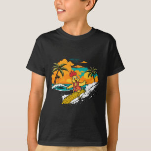 Camiseta Frango Retro Surfando Milho Arte Tropical Havaiana