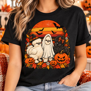 Camiseta Frango Seda Sedoso Assustador Abóbora Fantasma Hal