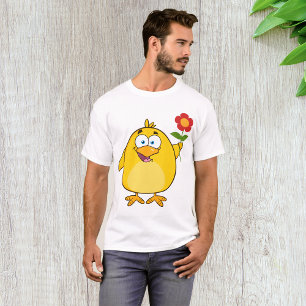 Camiseta Frango Segurando Flor Animal Divertido Feliz