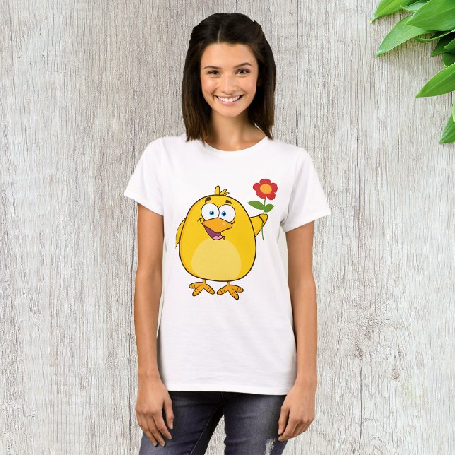 Camiseta Frango Segurando Flor Animal Divertido Feliz (Criador carregado)
