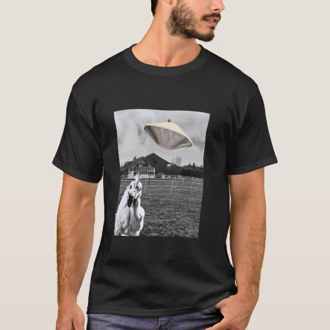 Camiseta Frango Selfie Nave Alienígena Fazenda Confuso Faça (Frente)
