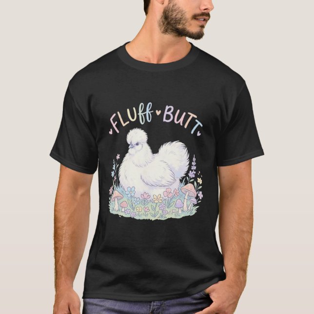 Camiseta Frango Silkie Fluff Butt Casa Fofo Cogumelo (Frente)
