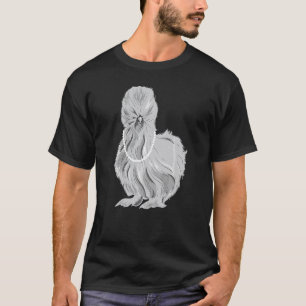 Camiseta Frango Silkies Sedoso Fofo Usando Colar de Pérola