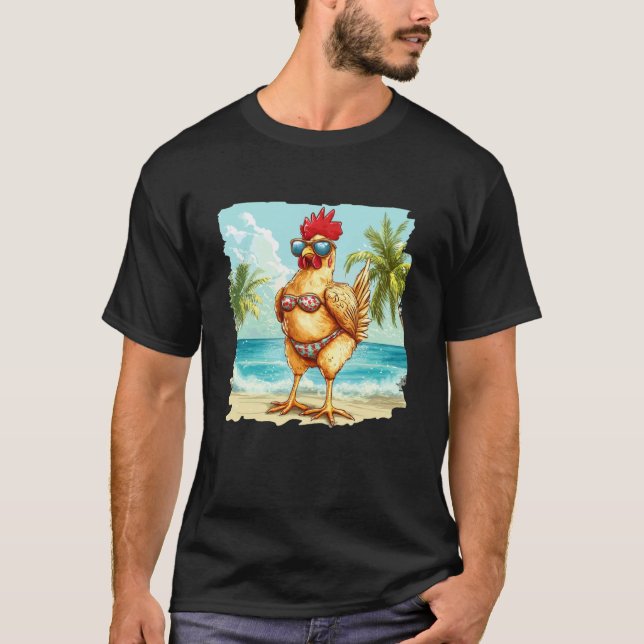 Camiseta Frango sob Palmeiras de Biquíni para Amantes de Pr (Frente)