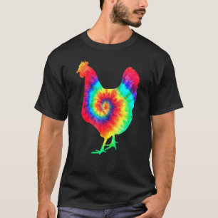 Camiseta Frango Tie-Die Arco-íris Fazenda Animal Galinha