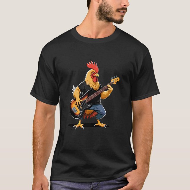 Camiseta Frango tocando Guitarra Baixo, Guitarrista de Fran (Frente)