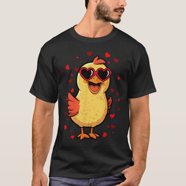 Camiseta Frango Valentin Sungles Coração Fofo Amantes (Frente)