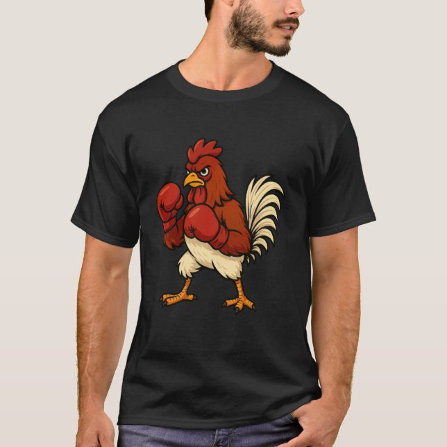 Camiseta Frango Vestido Como um Boxeador Boxe Divertida (Frente)