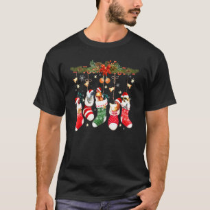 Camiseta Frangos Fofos Em Meia De Natal Chapéu De Papai Noe