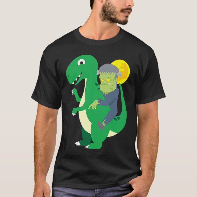 Camiseta Frankenstein Riding Rex Cool Dinosaur Halloween Co (Frente)