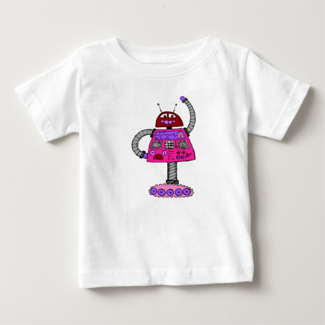 Camiseta Frankie Robot: Rosa em branco (Frente)