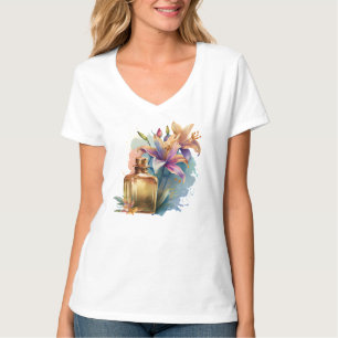 Camiseta Frasco de Perfume Floral Lírios Branco Mulher Bran
