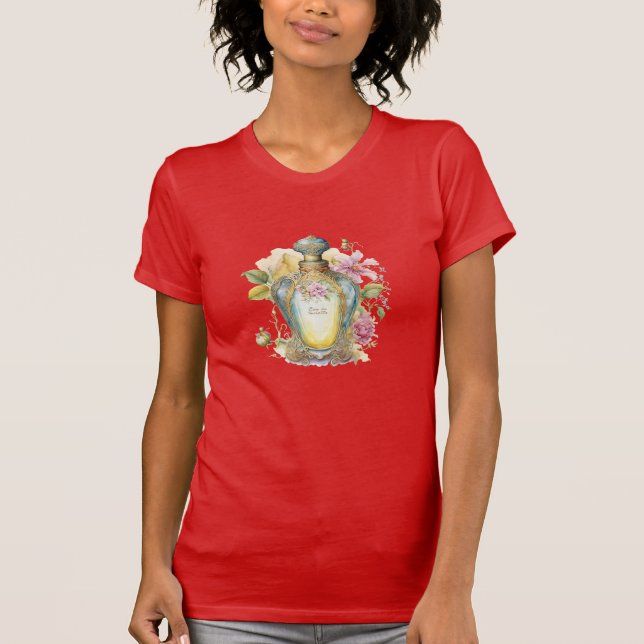 Camiseta Frasco de Perfume Vintage com Flores (Frente)