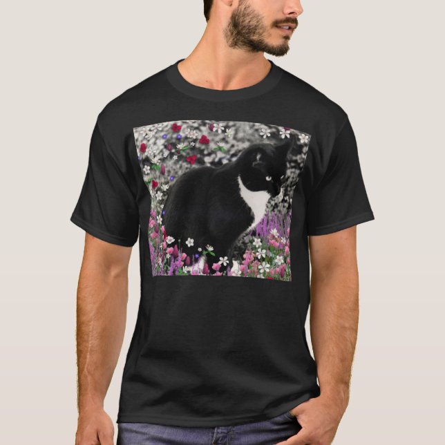 Camiseta Freckles nas flores II - gato do smoking (Frente)