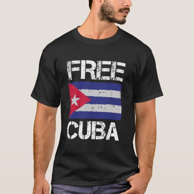 Camiseta Free Cuba Retro Cuban Flag Design (Frente)