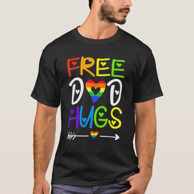 Camiseta Free Dad Hugs Pride Heart Rainbow LGBT Gay Pride D (Frente)