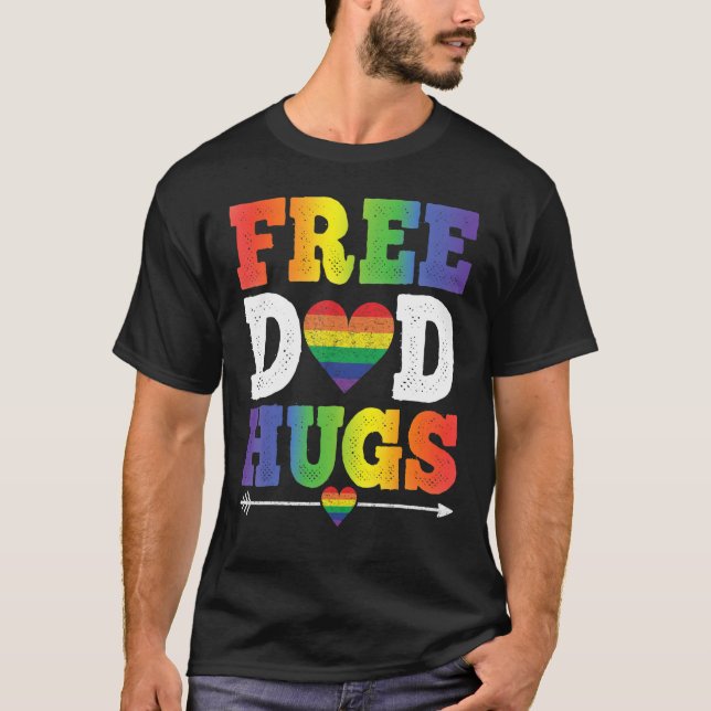 Camiseta Free Dad hugs with rainbow flag for gay and lesbia (Frente)