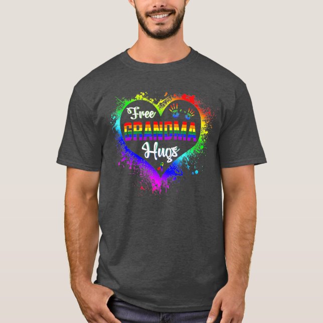 Camiseta Free Grandma Hugs LBGT Heart Rainbow Orgulho gay (Frente)
