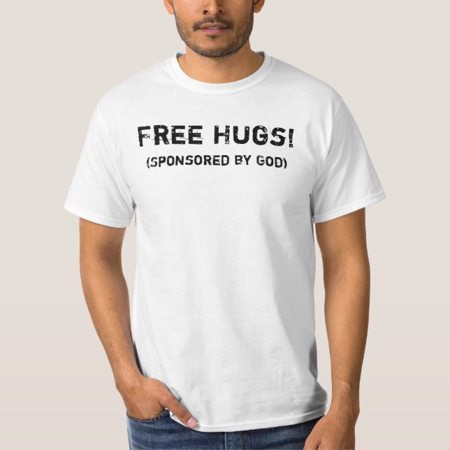 Camiseta Free Hugs! (Sponsored by God) (Frente)