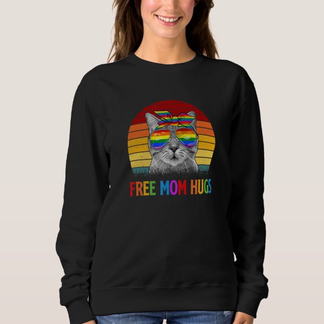 Camiseta Free Mãe Hugs Lgbt Pride Gato Giro Bandeira Arco-Í (Frente)