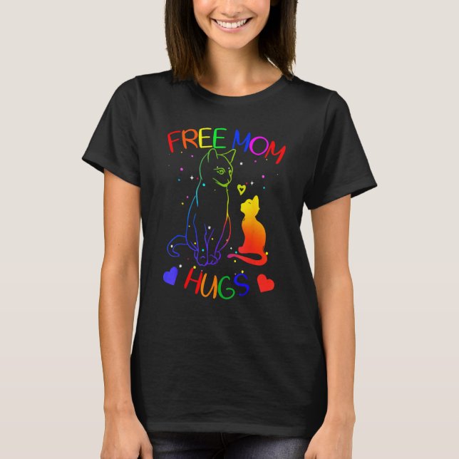 Camiseta Free mom hugs gay pride LGBT support Mom Mama cat  (Frente)