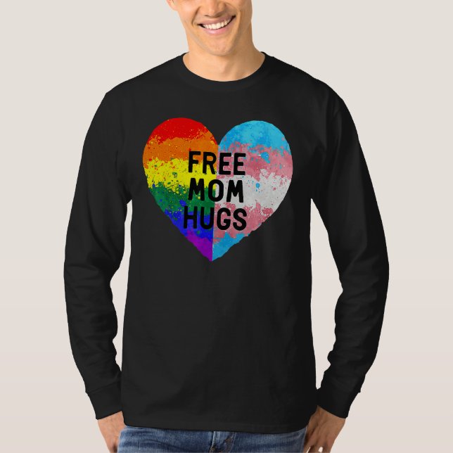 Camiseta Free Mom Hugs Gay Pride Transgender Rainbow Flag (Frente)