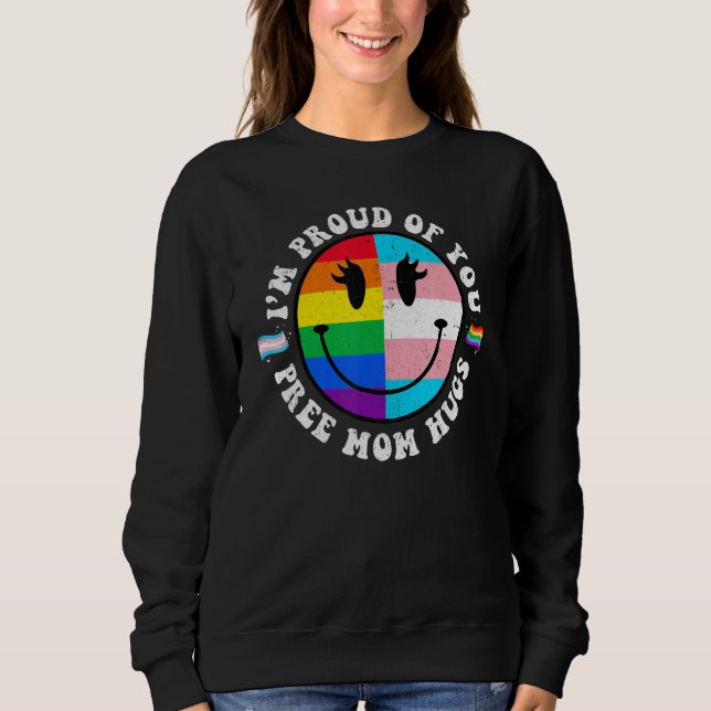Camiseta Free Mom Hugs Groovy Hippie Face LGBT Rainbow Tran (Frente)