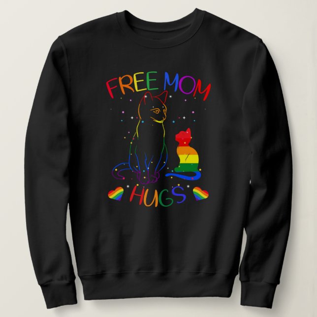 Camiseta Free Mom Hugs LGBT Cat Gay Pride Rainbow  (Frente do Design)