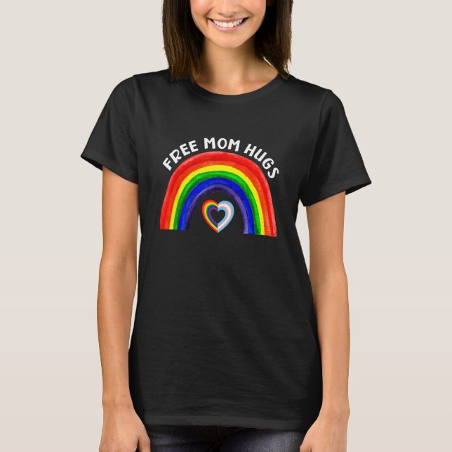Camiseta Free Mom Hugs LGBT Rainbow And Transgender Flag He (Frente)