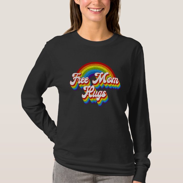 Camiseta Free Mom Hugs Rainbow Retro LGBT Flag LGBT Pride M (Frente)