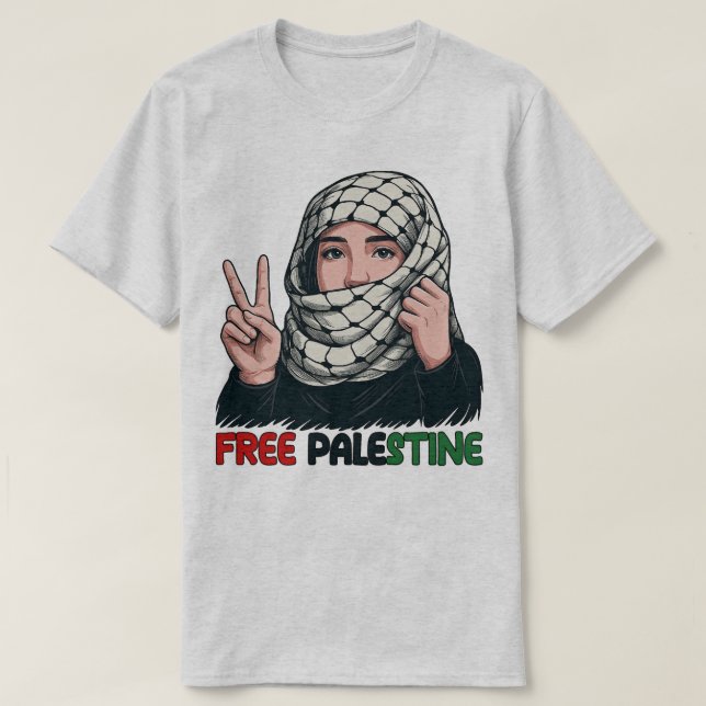 Camiseta Free Palestine Keffiyeh Girl Peace Art Tee (Frente do Design)
