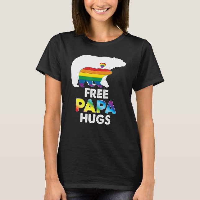 Camiseta Free Papa Hugs Rainbow Bear Lgbt Pride Gay Lesbian (Frente)