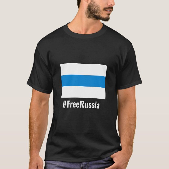 Camiseta Free Russia - Inglês - White Blue Flag (Frente)